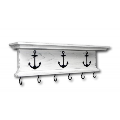 Rustic Key Holder Wall Shelf WIth Hooks Nautical Boat Anchors 18" Distressed   323393077388